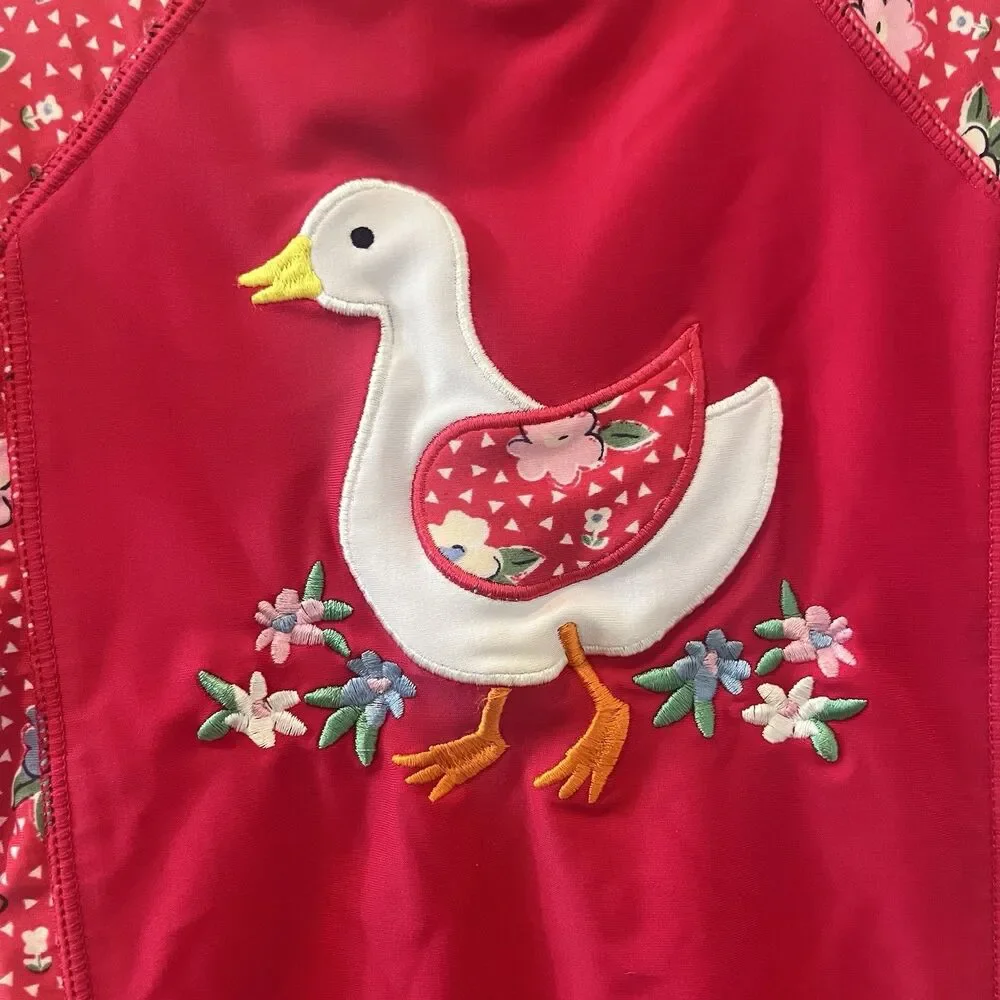 JoJo Maman Bebe Pink Floral Ditsy Duck Rashguard Swimsuit Girls Size 6-12 Months